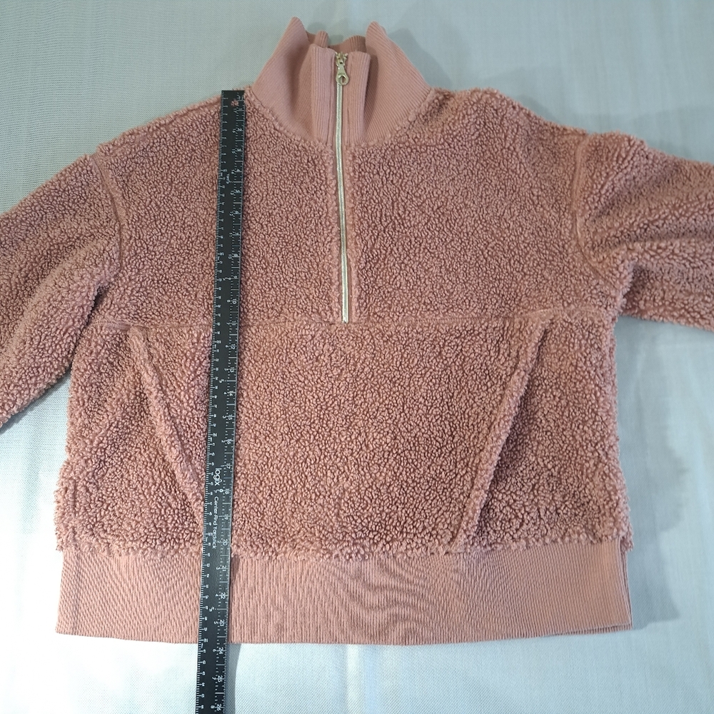 Joy Lab Women Oversized Fleece Jacket M Pullover Half Zipper Mock Neck Old Pink - Picture 11 of 16